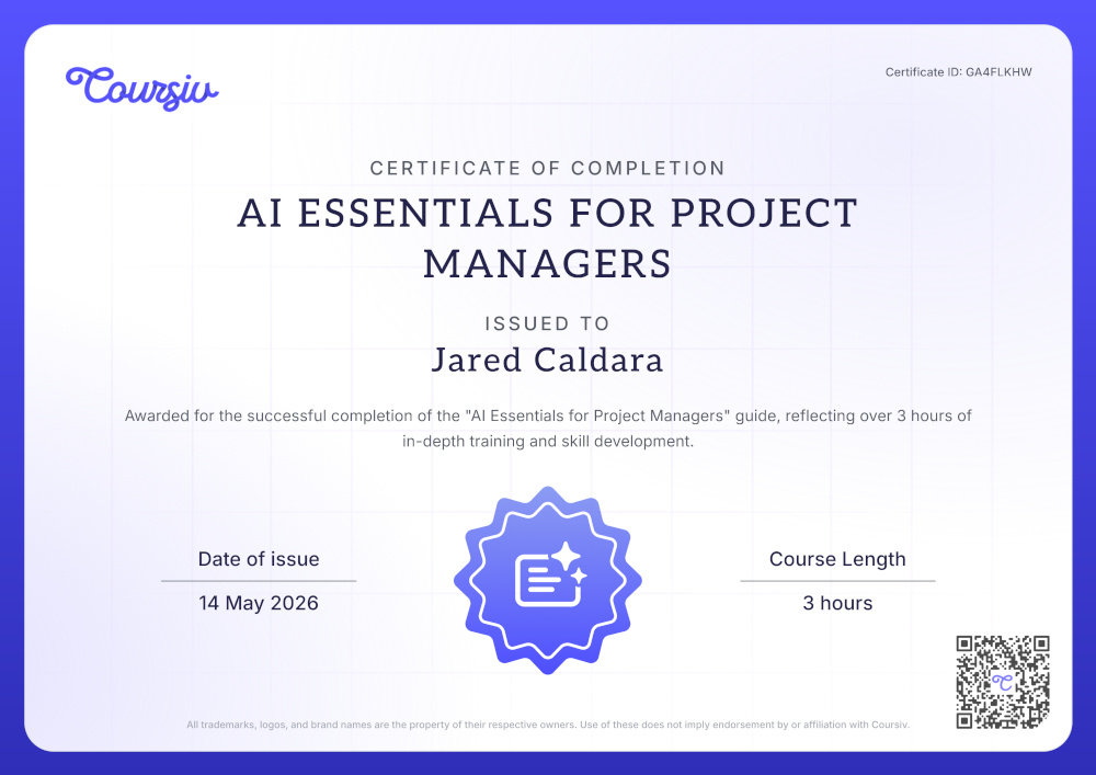 Jared Caldara, AI Essentials for Project Managers Certificate