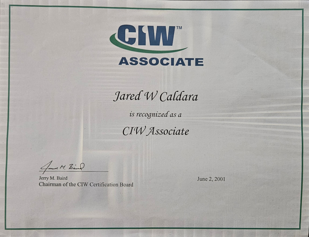 Jared Caldara, CIW Associate Certificate