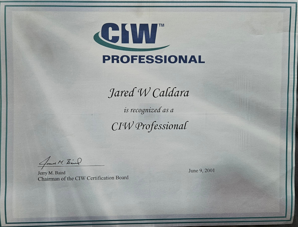 Jared Caldara, CIW Professional Certificate