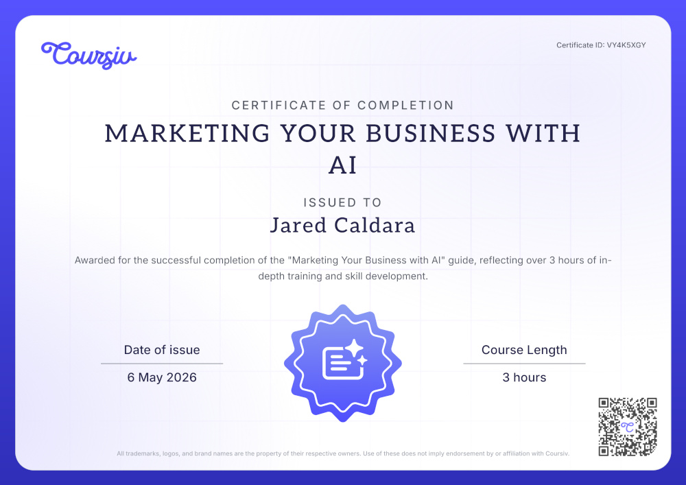 Jared Caldara, Marketing Business with AI Certificate