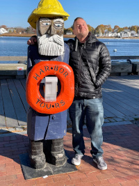 American Historian Jared Caldara in Newburyport, Massachusetts surveying the harbor.