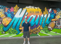World Traveler Jared Caldara in Miami at the Dolphins Game